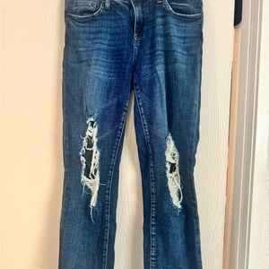 Kut from the Kloth Blue Straight Leg Jeans with Distressed Details